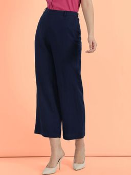 FableStreet - Navy Blue Linen Mid Rise Culottes