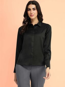 FableStreet - Satin Shirt - Black