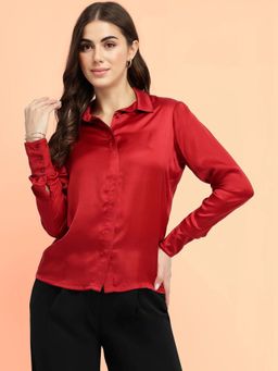 FableStreet - Satin Shirt - Red