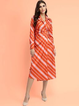 FableStreet - Striped Midi Dress - Orange