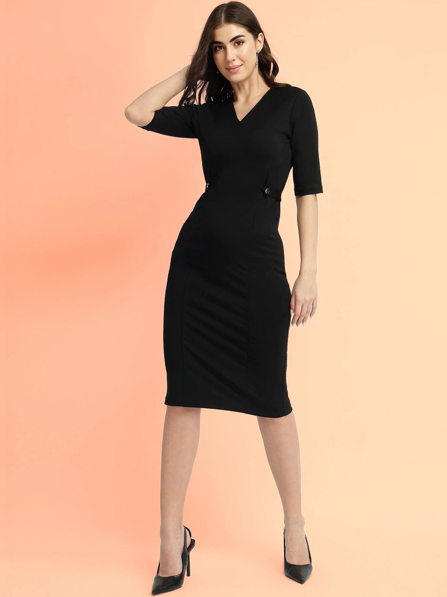 fable street Bodycon Knee Length Dress - Black-picture-20