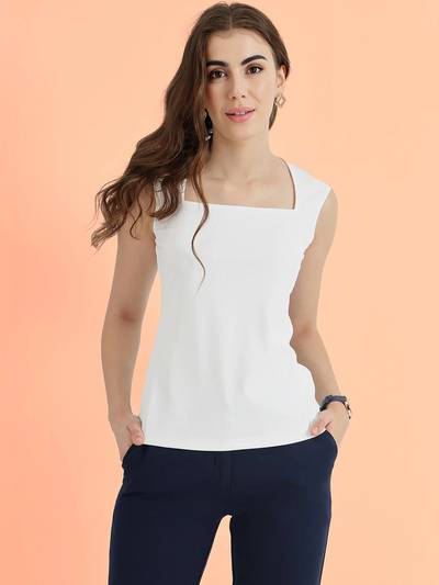 Women White Solid Top