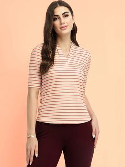 FableStreet - Women Peach Stripes Top