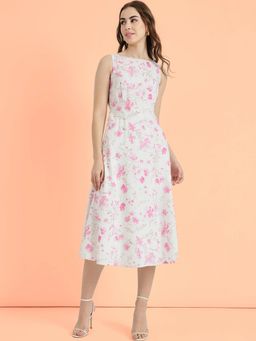 FableStreet - Women Pink Floral Midi Length Dress