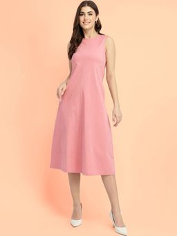 FableStreet - Women Pink Solid Midi Length Dress