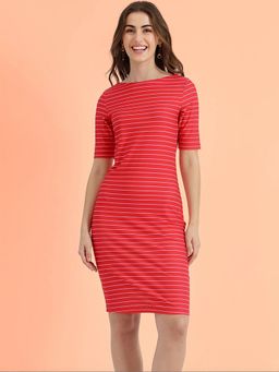 FableStreet - Women Red Stripes Knee Length Dress