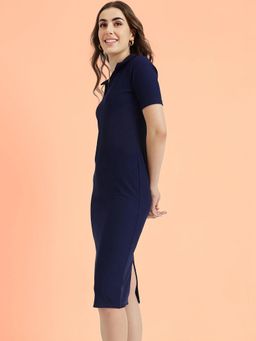 FableStreet - Women Navy Blue Solid Midi Length Dress