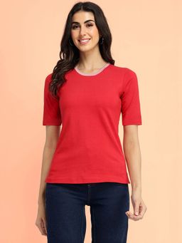 FableStreet - Cotton Crew Neck T-Shirt - Red