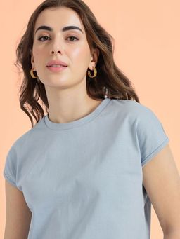 FableStreet - Cotton Crew Neck T-Shirt - Light blue