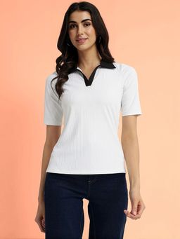 FableStreet - Colourblocked Polo T-shirt - White