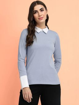 FableStreet - Cotton Collar Style Shirt - Blue