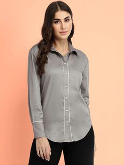 FABLE STREET - Cotton Satin Shirt - Grey