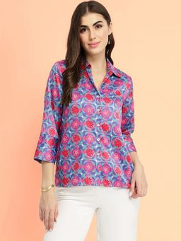 FableStreet - Geometric Print Shirt - Blue and Pink