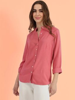 FableStreet - Mandarin Collar Shirt - Peach