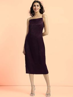 FableStreet - Purple Satin Midi Dress