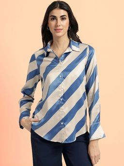 FableStreet - Blue Satin Striped Shirt