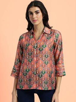 FableStreet - Orange Sheer Chanderi Shirt