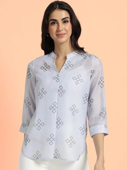 FableStreet - Light Grey Sheer Chanderi Top