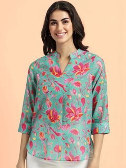 FableStreet - Green Sheer Chanderi Top