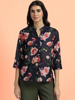 FableStreet - Navy Blue Sheer Chanderi Top