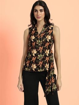 FableStreet - Floral Printed Top - Black