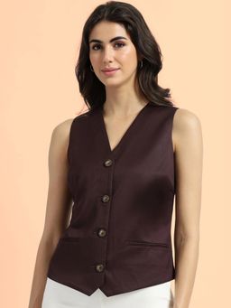 FableStreet - Brown V-Neck Waistcoat