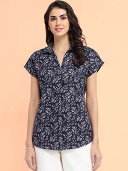 FableStreet - Cotton Paisley Print Top - Navy Blue