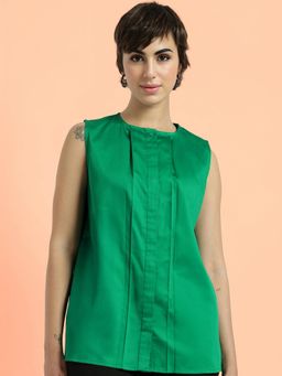 FableStreet - Cotton Pleated Top - Green