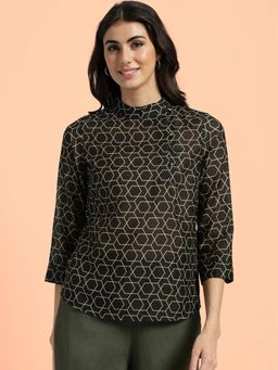 FableStreet - Sheer Chanderi Top - Black