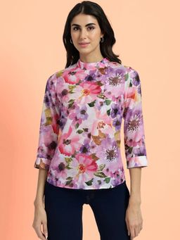 FableStreet - Multi-Colour Sheer Chanderi Floral Top
