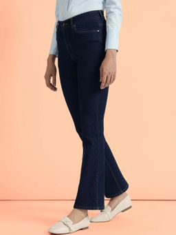 FableStreet - Women Navy Blue Solid Curve Enhancing Bootcut Jeans