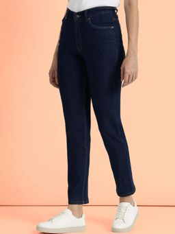 FableStreet - Women Navy Blue Solid Straight Fit Jeans
