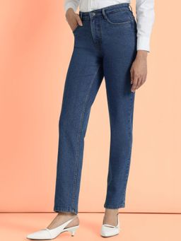 FableStreet - Women Blue Solid Slim Straight Fit Jeans