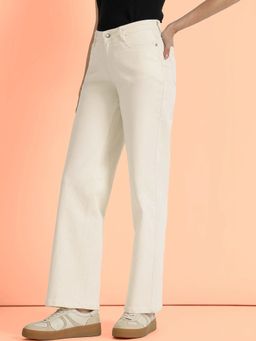 FableStreet - Women Off White Solid Comfort Fit Wide Leg Jeans