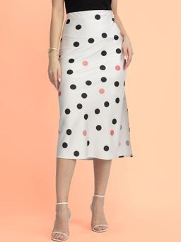 FableStreet - Satin Polka Dot A-Line Skirt - White