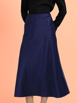FableStreet - Satin A-Line Skirt - Navy Blue