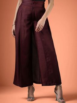 FableStreet - Silk Wide-Leg Trousers - Burgundy