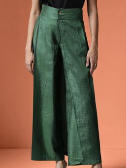 FableStreet - Silk Wide-Leg Trousers - Green