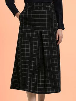 FableStreet - Cotton Plaid A-Line Skirt - Black