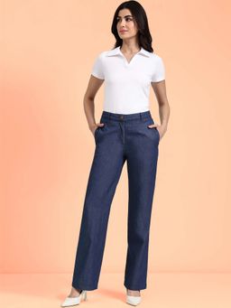 FableStreet - Navy Blue Denim Straight Fit Jeans