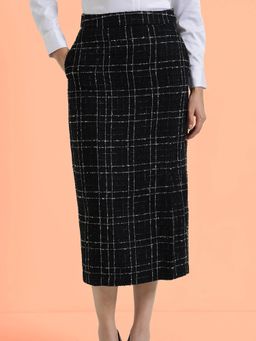 FableStreet - Checkered Pencil Skirt - Black