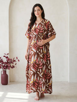 Secret Wish - Brown Leaf Rayon Maternity Kaftan