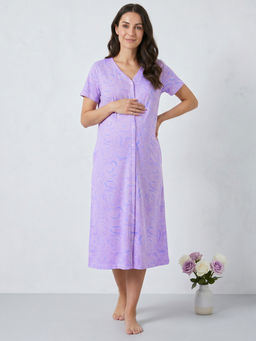 Secret Wish - Lilac Floral Hosiery Zipless Maternity Nighty