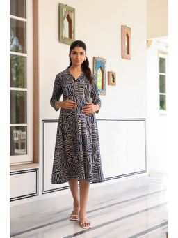 CRAFIQA - Beige Maze Cotton Maternity Dress