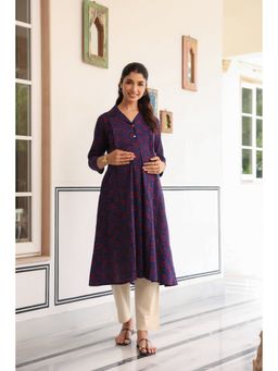 CRAFIQA - Navy Blue Petal Wave Cotton Maternity Kurta