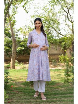 CRAFIQA - Blue Fern Bloom Cotton Maternity Kurta