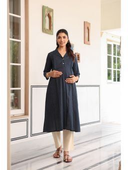 CRAFIQA - Stardust Navy Blue Cotton Maternity Kurta