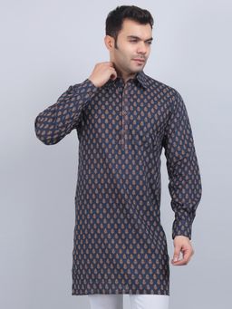 Spring Soul - Navy Blue Shirt Collar Kurta In Comfort Fit