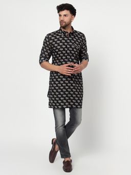 Spring Soul - Men's Black Block Printed Kurta