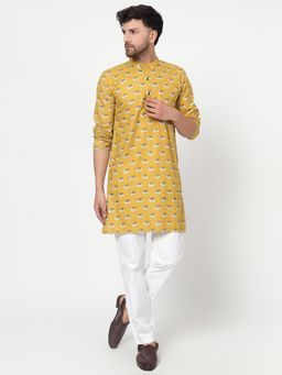 Spring Soul - Men's Yellow Block Printed Kurta